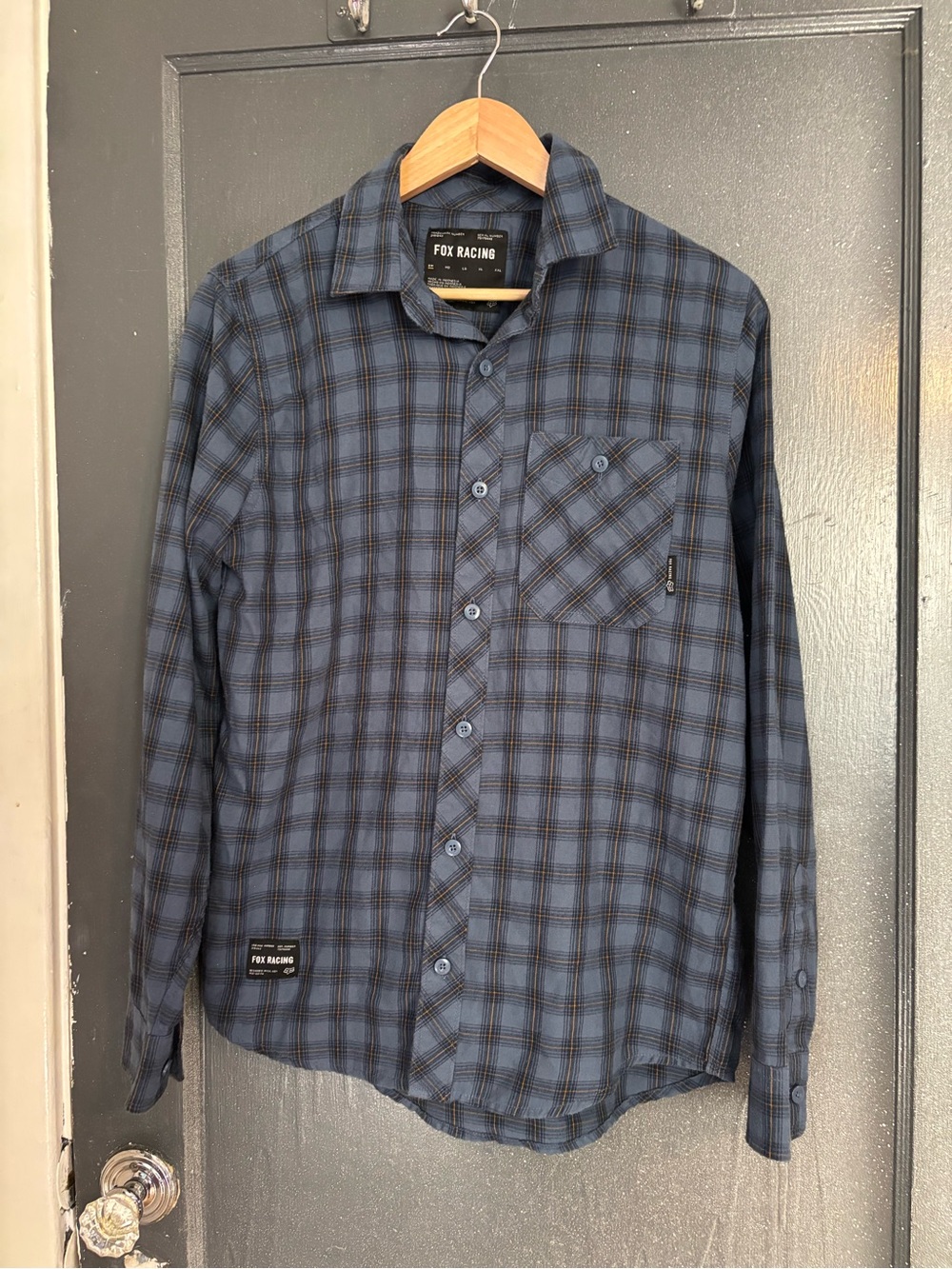 Fox Men's Navy and Black Plaid Button-Down Shirt